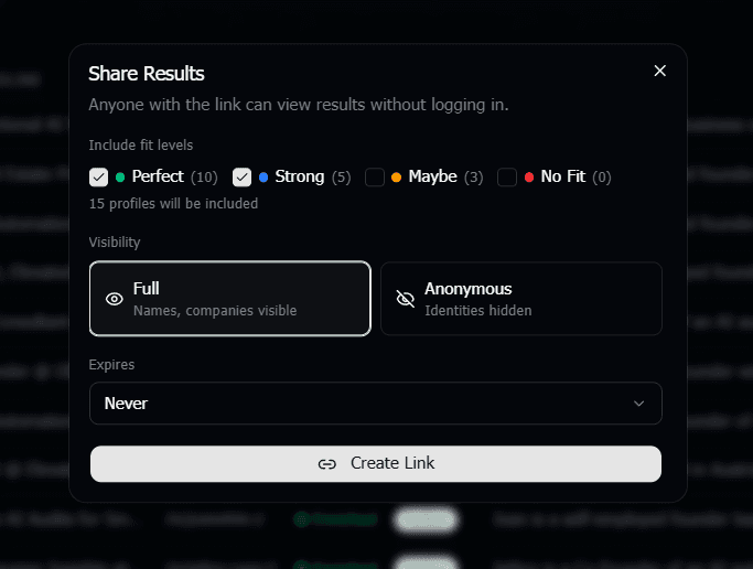 Reviewing AI-scored candidate shortlist with export options