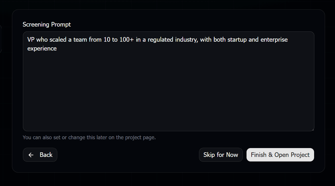 Writing a screening prompt in Screener AI's prompt editor